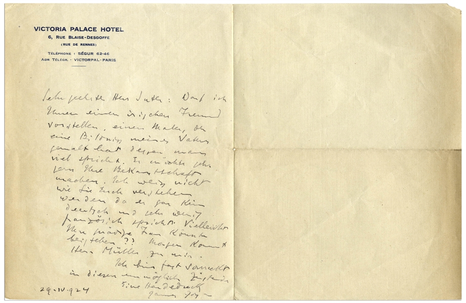 James Joyce Autograph Letter Signed in 1923, Shortly After the Publication of ''Ulysses'' in 1922 -- ''...I am almost going out of my mind in this impossible situation...''